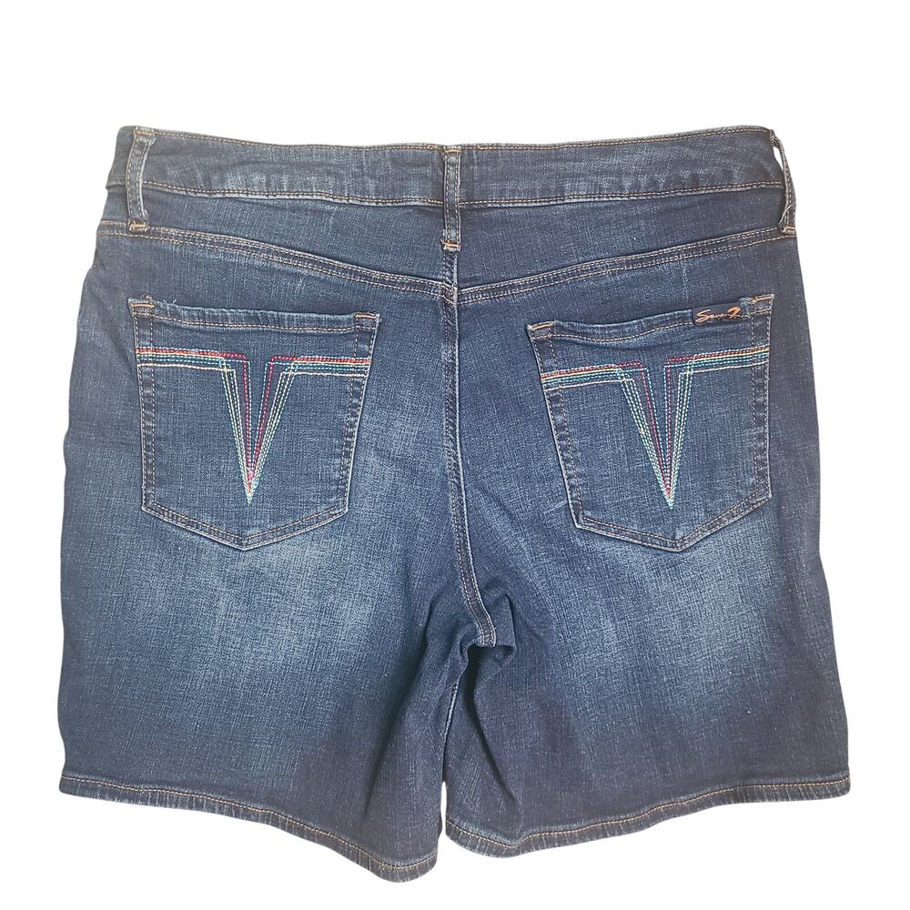 Seven7 Womens Denim Shorts Size 12 Dark Wash Rainbow Pocket Jean Shorts